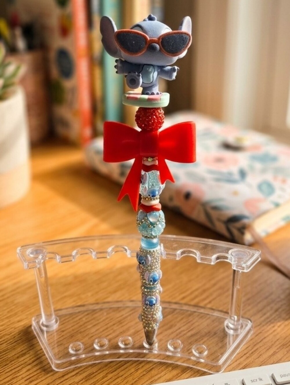 Stitch Beaded Blue & Red Decorative Pen
